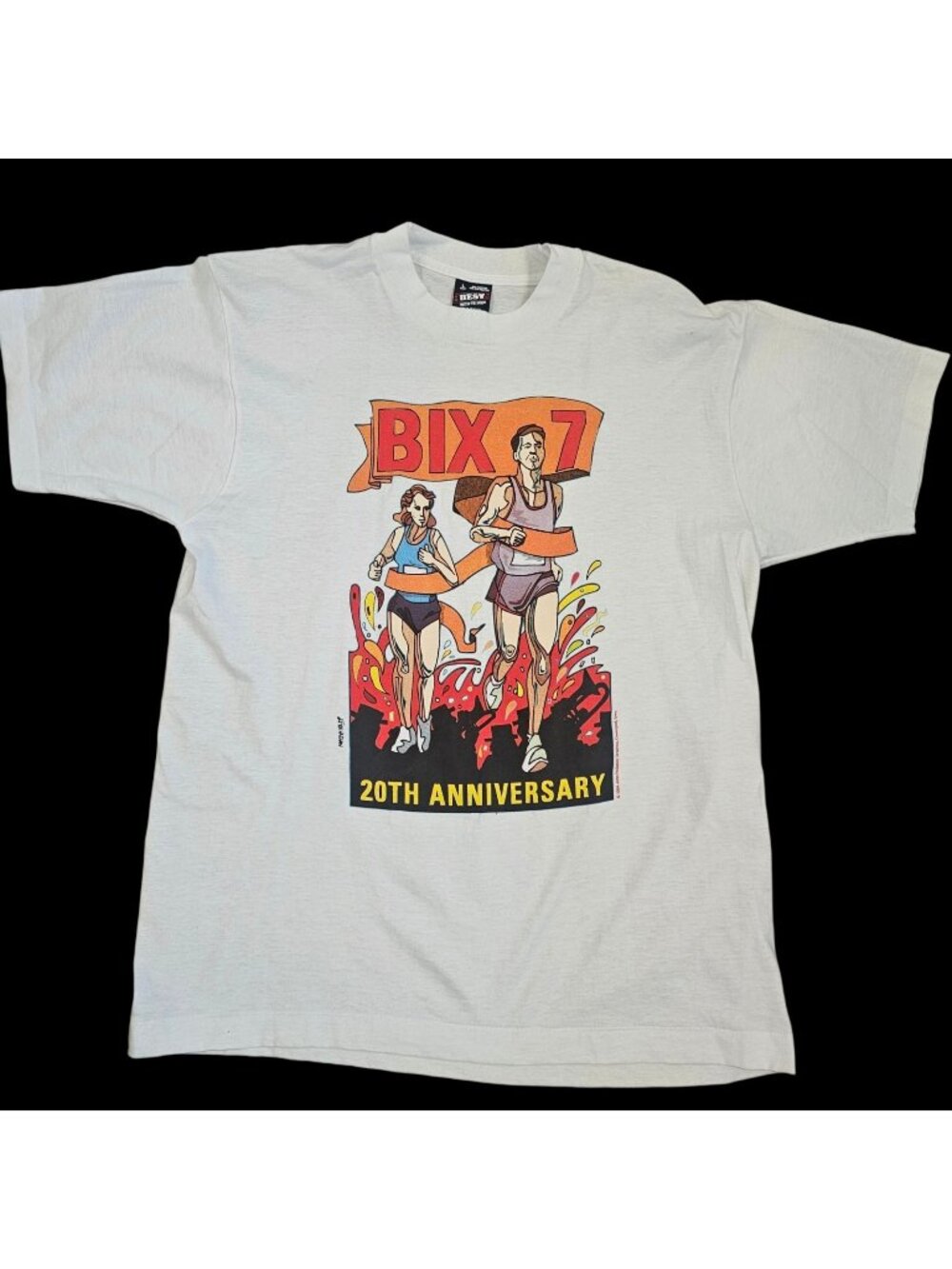VTG BIX 7 Race Tshirt 90s Sz L White Running Tee Single Stitch USA Made